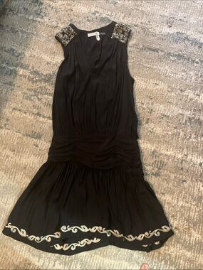 Ramy Brook Black Sleeveless Embellished Drop-Waist Mini Dress
